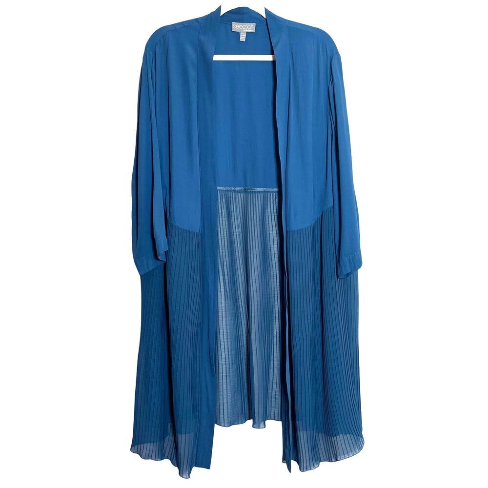 Ulla Popken Open Front Cardigan Sheer Chiffon Pleated Longline Women's Sz 20